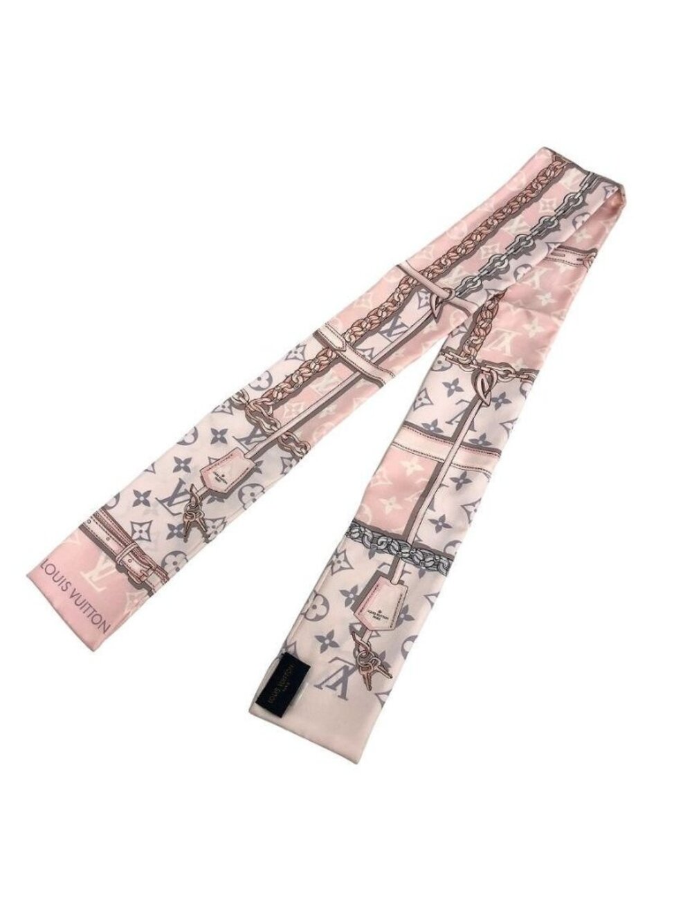 Louis Vuitton Bandeau Monogram Confidential Tie Scarf Ribbon Silk 100% Pink